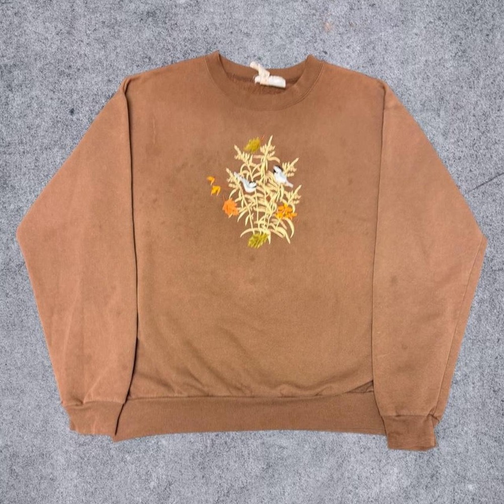Vintage Endless Designs Brown Bird Embroidered Sweatshirt Womens XL 90s Grandma